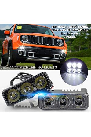 Off Road Led Lamba Kısa Clio Tip Metal Kasa 3 Ledli Beyaz Işık 3 X 4 X 9 Cm 2 Parça -