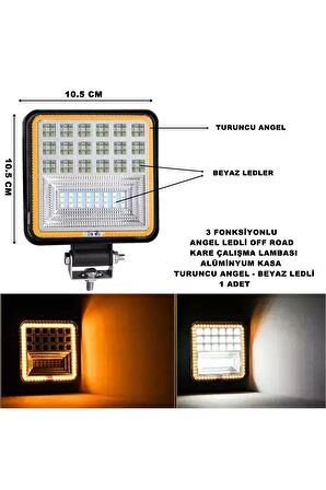 Off Road Uyumlu Kare Çalışma Lambası Turuncu Angel-beyaz Ledli 3 Fonksiyon 10,5 X 10,5 Cm 1 Adet -