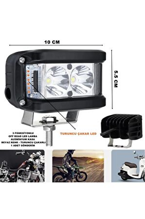 Off Road Led Lamba Turuncu Çakarlı -beyaz Ledli 3 Fonksiyonlu 5,5 X 10 cm 1 Adet