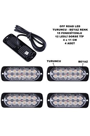 Off Road Led Lamba Turuncu - Beyaz 15 Fonksiyonlu Dorse Tip 12 Led 4 X 11 Cm 4 Adet -