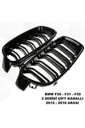 Bmw F31 3 Serisi  Uyumlu Ön Panjur Izgara Böbrek Çift Kanal 2012 - 2018 Arası Piano Black