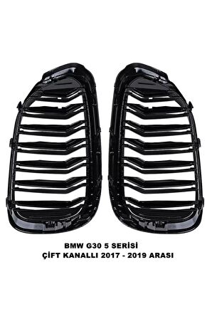 Bmw G30 5 Serisi Uyumlu Ön Panjur Izgara Böbrek Çift Kanallı 2017 - 2019 Arası Piano Black 1.kalite