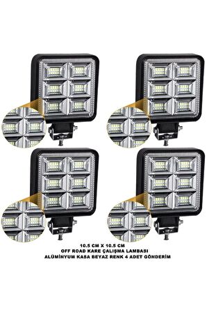 Off Road Led Kare Çalışma Lambası Beyaz Renk 48 Led 10,5 X 10,5 Cm 4 Adet -Uyumlu