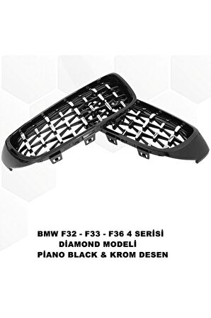 Bmw F32 4 Serisi Diamond Ön Panjur Izgara  uyumlu Black & Krom Desen