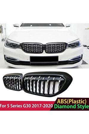 Bmw G30 5 Serisi Uyumlu Diamond Ön Panjur Izgara Böbrek 2017 - 2020 Arası Piano Black & Krom