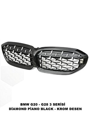 Bmw G28 3 Serisi Uyumlu Diamond Ön Panjur Izgara Böbrek Piano Black & Krom Desen