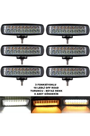 Off Road Led Lamba Turuncu - Beyaz Renk 3 Fonksiyonlu 18 Led 4 X 15 Cm 6 Adet -