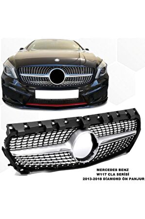 Mercedes W117 Cla Serisi Diamond Ön Panjur Piano Black & Krom Şeritli 2013-2018 1. Kalite