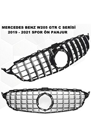 Mercedes W205 Gtr C Serisi Spor Ön Panjur Izgaralı Piano Black & Krom Şeritli 2019-2021 Arası-