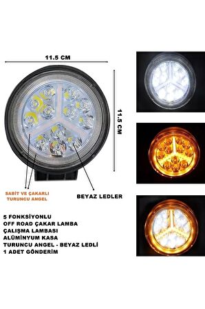 Off Road  Uyumlu Oval Çalışma Lambası Turuncu Çakar Angel-beyaz Led 5 Fonksiyon 11,5x11,5 Cm 1 Adet-