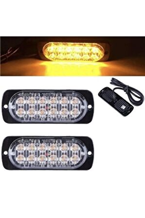 Off Road Led Lamba Turuncu Çakarlı 16 Fonksiyonlu 12 Led 4 X 11 Cm 2 Adet -  Uyumlu