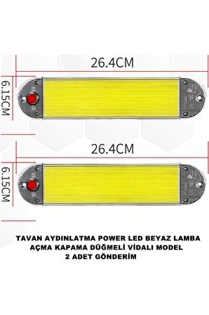 Araç Tavan Aydınlatma Power Led Beyaz Led Lamba Açma Kapama Düğme Vidalı Model 2 Adet -