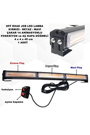 Off Road Led Lamba Kırmızı - Beyaz - Mavi Animasyonlu 14 Fonksiyonlu Düğmeli 4x4x45 Cm 1 Adet-