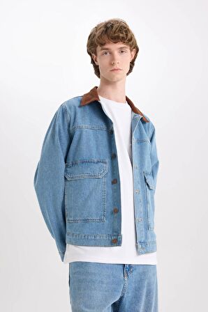 DeFacto Slim Fit Dar Kesim Kontrast Yakalı Mevsimlik Baharlık Jean Ceket E6533AX25SPNM39