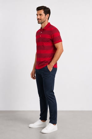 Sabri Özel Polo Yaka Erkek Merserize Cepli  T-Shırt SM24SW23006-Bordo