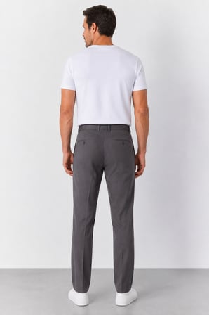 Erkek Klasik Kesim Yan Cep Regular Esnek Keten Dokulu Pantolon SM24SW15012-Koyu Gri