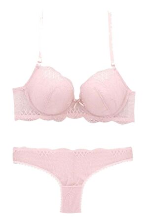 Kadın Pudra 4796 Push Up Sütyen Takım