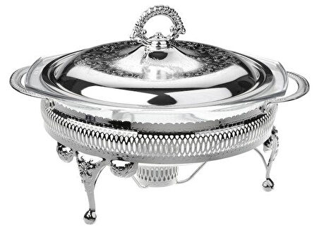 Queen Anne Yuvarlak Ayaklı Fırın Kabı Gümüş 30*23*19 cm