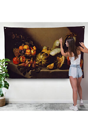 Caravaggio - Meyveli Natürmort Duvar Örtüsü - Still Life With Fruit-7134