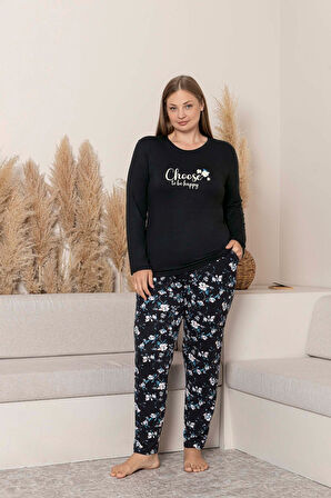 Kadın Bisiklet Yaka Düğmesiz Dökümlü Viskon Mevsimlik Uzun Kol Cepli Pijama Takımı