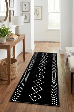 İskandinav Siyah Beyaz Modern Dijital Baskı Yıkanabilir Kaymaz Yolluk Halı