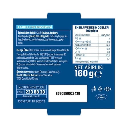 Dardanel 4 Tahıllı Ton Balığı 160 Gr.