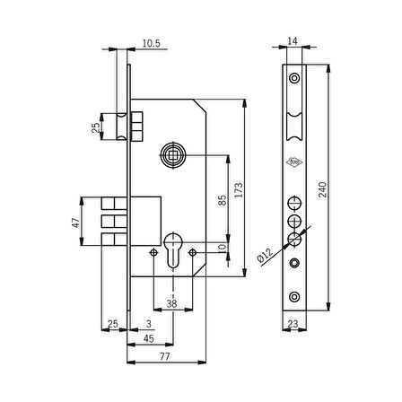 İto Silindirli Kilit-rulmanlı, 3 Milli Ve Kapalı Kasa 45 Mm