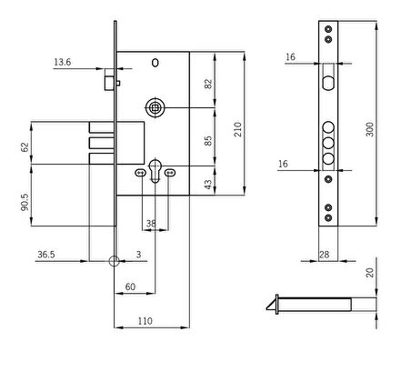 İto Çelik Kapı Alt Kilit 2003k - 754/68k 3 Anahtar