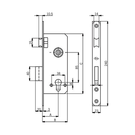 İto Ahşap - Demir Kapı Kilitleri, 755/ Rk40 Silindirli, Barelli