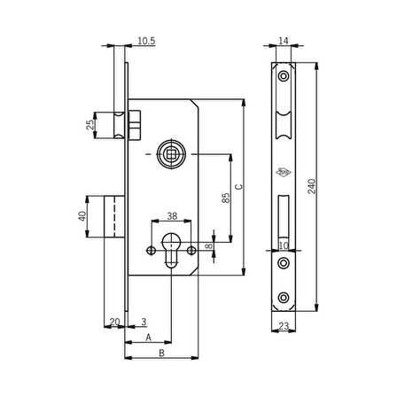 İto Ahşap-demir Kapı Kilitleri, 755/rk35 Silindirli, Barelli