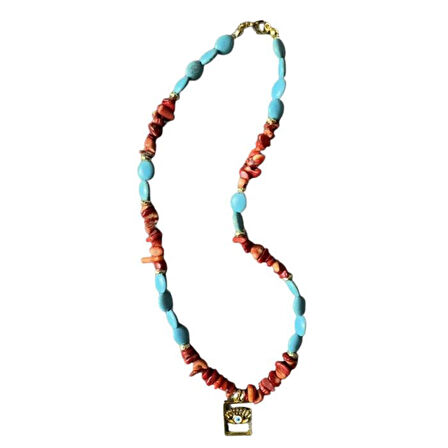 Uretti - Özlem 9422 6428 El Yapımı Turkuaz ve Mercan Doğal Taş Kolye