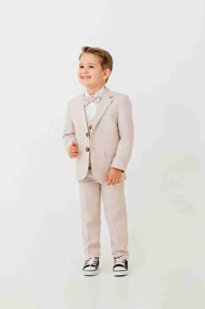 Mini Gentleman Erkek Çocuk Takım Elbise - 5 Parça (Ceket, Yelek, Gömlek, Pantolon, Papyon)