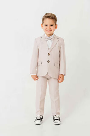 Mini Gentleman Erkek Çocuk Takım Elbise - 5 Parça (Ceket, Yelek, Gömlek, Pantolon, Papyon)