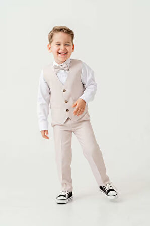 Mini Gentleman Erkek Çocuk Takım Elbise - 5 Parça (Ceket, Yelek, Gömlek, Pantolon, Papyon)