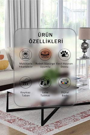 Yıkanabilir Kaymaz Taban Dijital Baskılı Halı ve Yolluk – Leke Tutmaz Salon & Mutfak Halısı