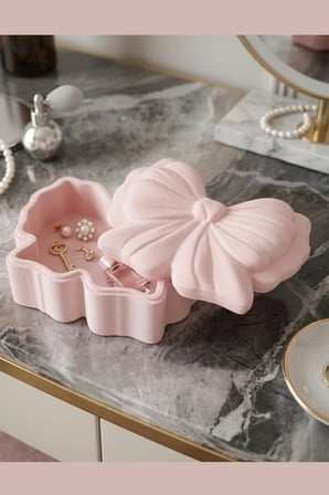 Dekoratif 3'lü Pembe Set , Düzenleyici Çok Amaçlı Saklama Kutusu, Pembe Şekerlik, Kapaklı Mumluk, Makyaj Organizeri, Ev Hediyesi, Takı , Sunumluk
