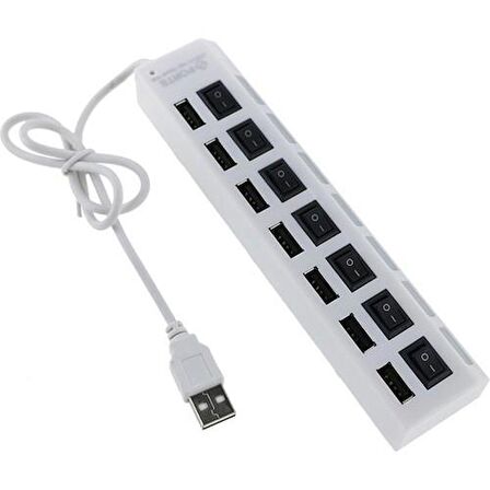 Valkyrie 7 Portlu 2.0 USB Hub Çoklu USB Çoklayıcı Splitter Power Tuşlu Adaptör Beyaz