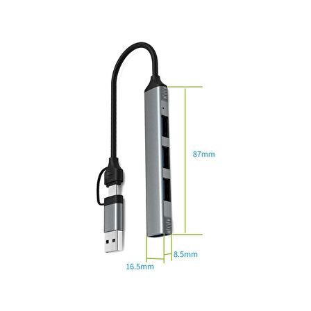 Valkyrie mAcbook Uyumlu Type-C & USB Çiftli 4port USB 3.0 Splitter 5 Gbps Çevirici Hub Adaptör