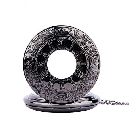 Valkyrie Vintage Roma Rakamlı Cep Saati Köstekli Saat Siyah