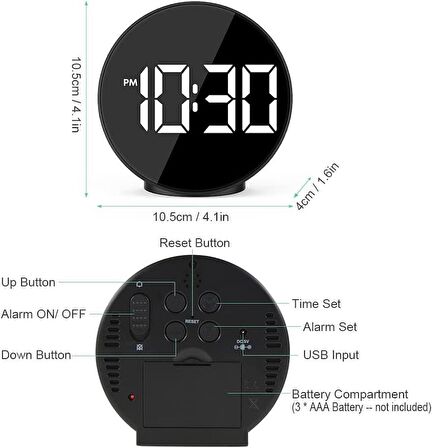 Valkyrie Çift Alarmlı LED Touch Snooze Şık Tasarım Masa Saati Siyah