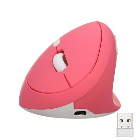 Valkyrie Y08 Dikey Kablosuz 2.4G Sessiz Şarjlı 6 Tuşlu Vertical Mouse 1600DPI 400mAh Pembe