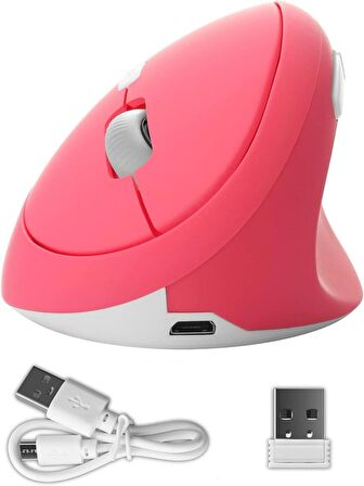 Valkyrie Y08 Dikey Kablosuz 2.4G Sessiz Şarjlı 6 Tuşlu Vertical Mouse 1600DPI 400mAh Pembe