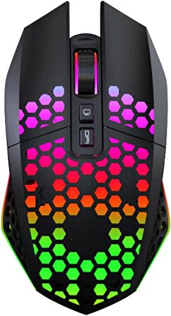 Valkyrie Sessiz Tuşlu Wireless 2.4G 8 Button RGB LED Gaming Mouse - Silent Button - One Click Desktop Siyah