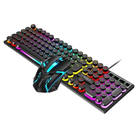 Valkyrie T-Wolf TF270 Rainbow RGB Mekanik Hisli Gaming Klavye Mouse Seti Punk Keycap İNGİLİZCE