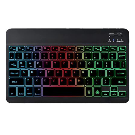 Valkyrie RGB 7 Renk Rainbow Bluetooth Kablosuz Türkçe Klavye - Android ios Windows Uyumlu - Şarjlı - 10 inç - Multimedia - Ultra İnce Tasarım