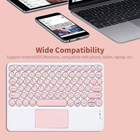 Valkyrie Kablosuz Touchpad Bluetooth Klavye - Ios Android Windows Uyumlu - TÜRKÇE Dil - Şarjlı - Ultra İnce - Type-C Giriş Pembe