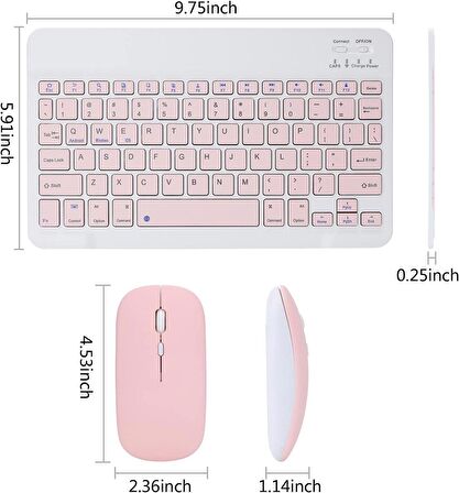 Valkyrie Bluetooth Ios Ipad Android Windows Uyumlu Klavye Mouse Seti - Sessiz - Şarjlı - Combo - Ultra İnce - Türkçe - Kablosuz Pembe