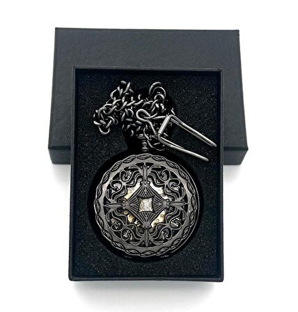 Valkyrie Vintage Kutulu Köstekli Kurmalı Mekanik Chrome İskelet Saat - Hediyelik Cep Saati - Retro