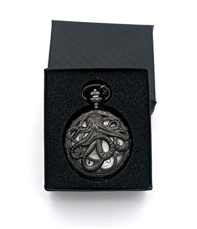 Valkyrie Vintage Kutulu Ahtapot Motifli Retro Köstekli Cep Saati