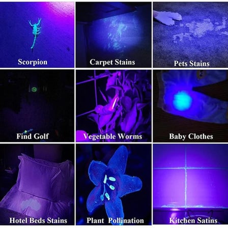 Valkyrie 100 LED 395nm Mor Işık UV El Feneri - Ultraviyole Siyah Fener - Ev Otel Evcil Hayvan Para
